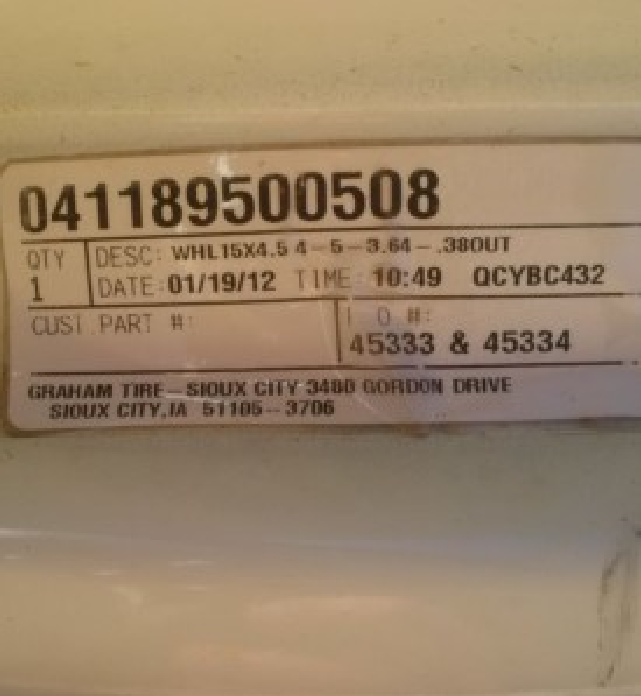 15''D x 4.5''W Implement Wheel 041189500508USED(SIS)